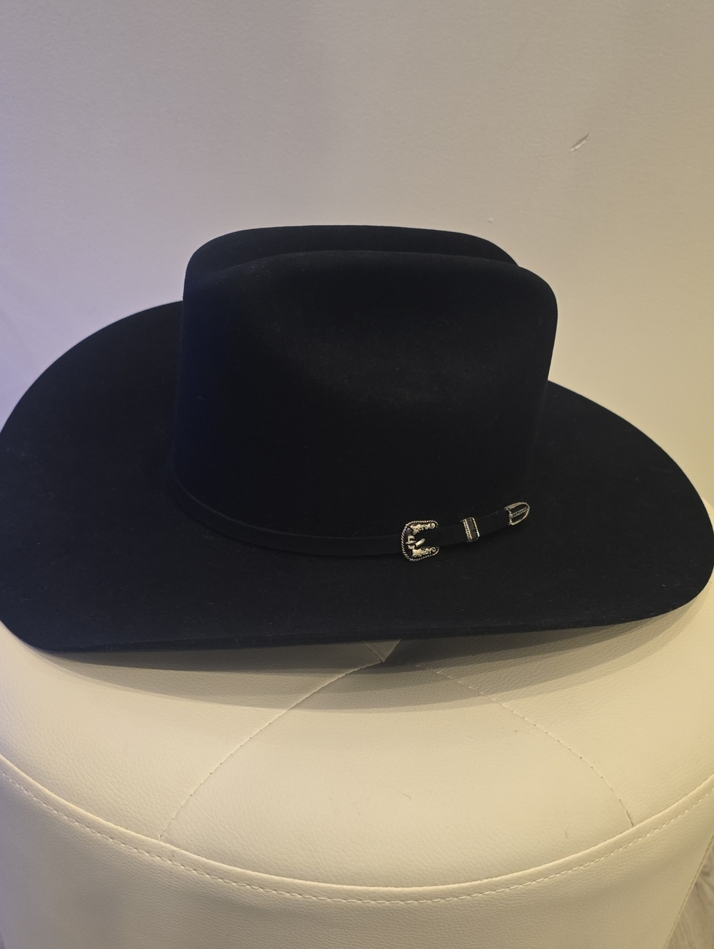 STESON Black Wide Brim Hat CLASSIC Cowboy SKYLINE SILVER Buckle 6 5/8 Never Worn - Picture 2 of 7